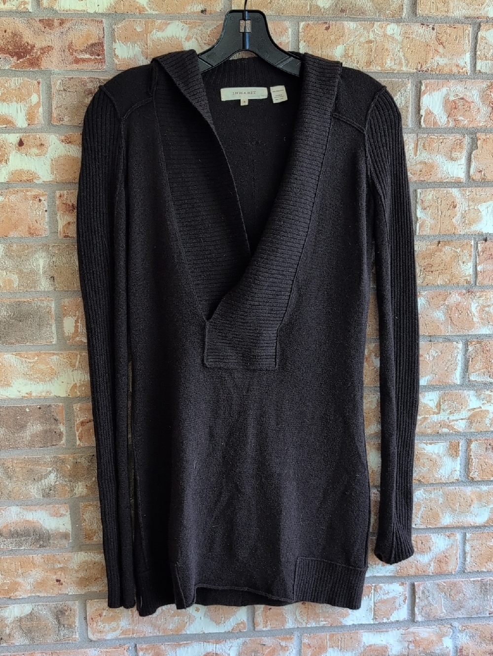 Inhabit Chocolate Brown Ribbed Hooded Cashmere Sweater